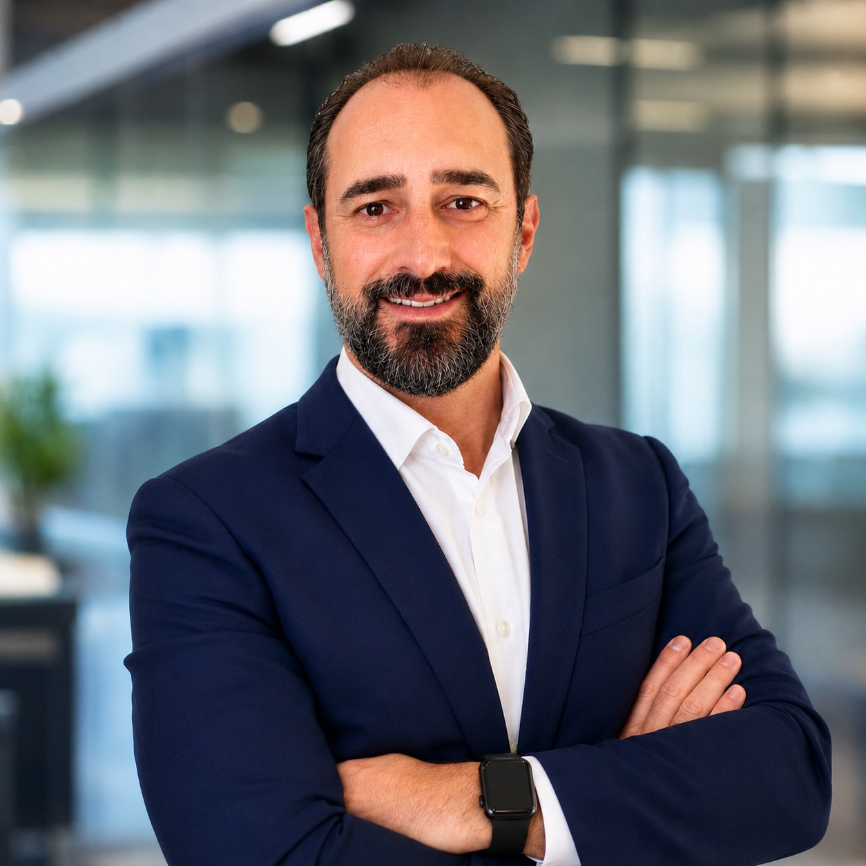 Fábio Pedroso, consultor financeiro, em ambiente corporativo
